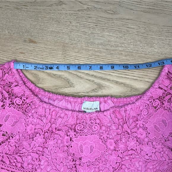NWT Miguelina Dakota Rosado Linen and Lace Off The Shoulder Crop Top Size Small - Picture 6 of 10
